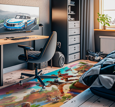 Tapis vinyle chambre personnages jeux vidéo en action - TenStickers