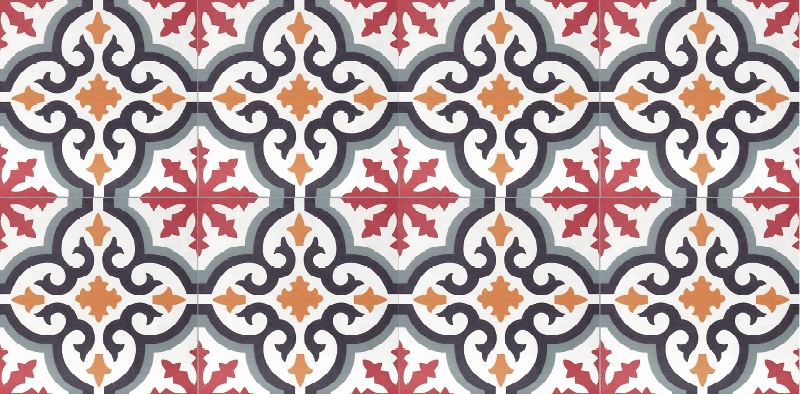 Tapis vinyle carreaux de ciment design rouge baroni - TenStickers