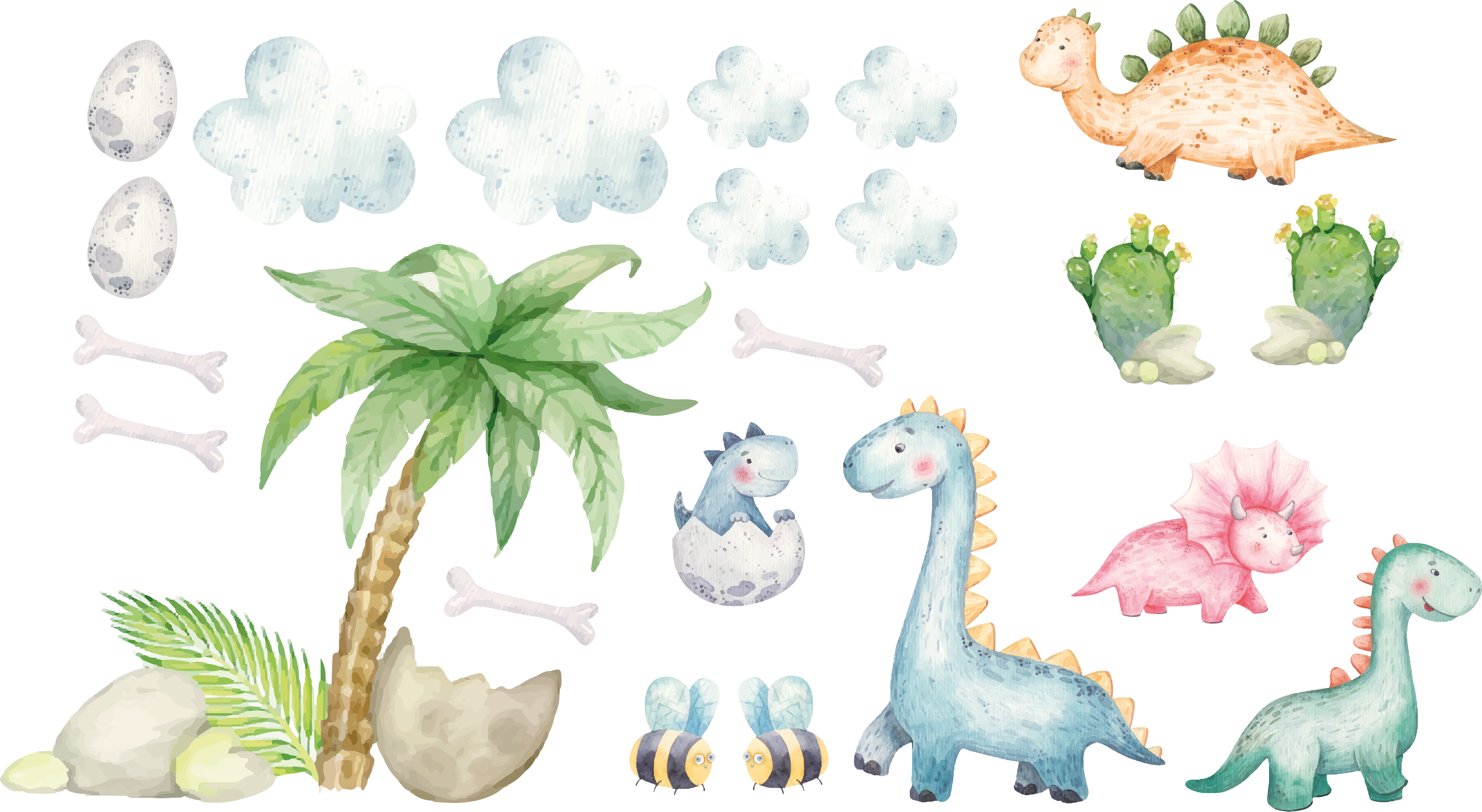 Tapis vinyle animal dinosaures aquarelle mignons - TenStickers