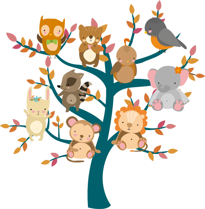 Tapis vinyle animal arbre avec bébés - TenStickers