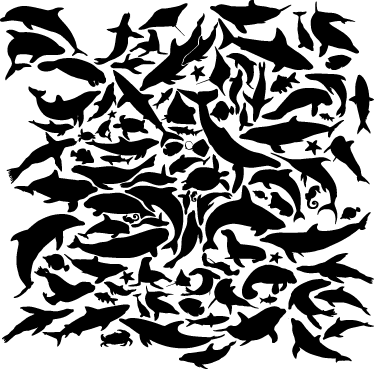 Tapis vinyle animal animaux marins noirs - TenStickers