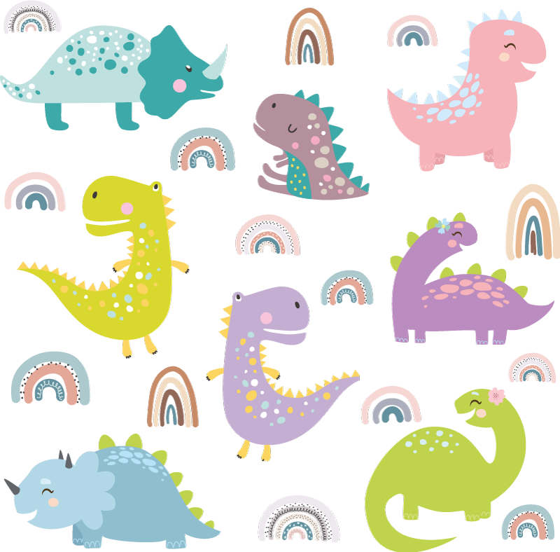 Tapis vinyle animal dinosaures nordiques avec arcs-en-ciel - TenStickers