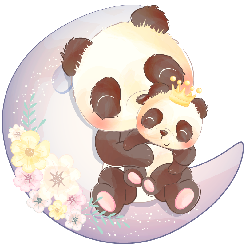 Tapis vinyle animal deux pandas sur une lune - TenStickers