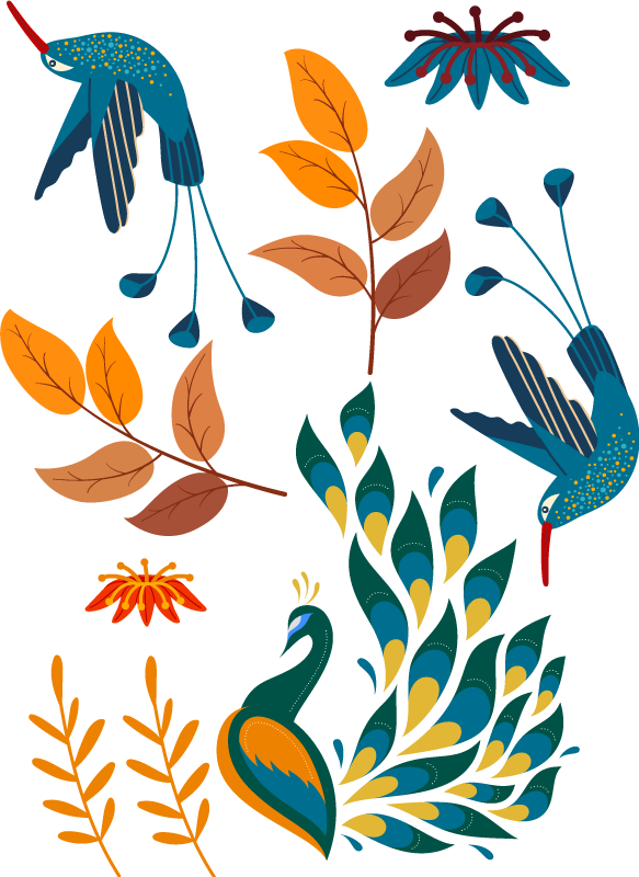 Tapis vinyle animal style tengango oiseaux et plantes - TenStickers