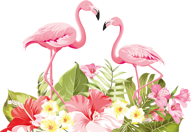 Tapis vinyle animal fleur tropicale flamant rose - TenStickers