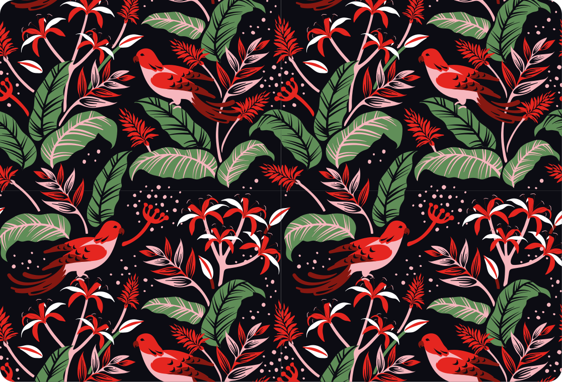 Tapis vinyle animal motif feuilles rouges et roses - TenStickers