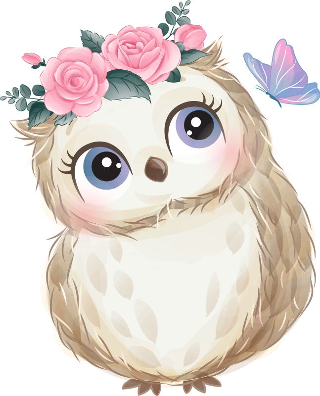 Tapis vinyle animal hibou bébé et fleurs - TenStickers