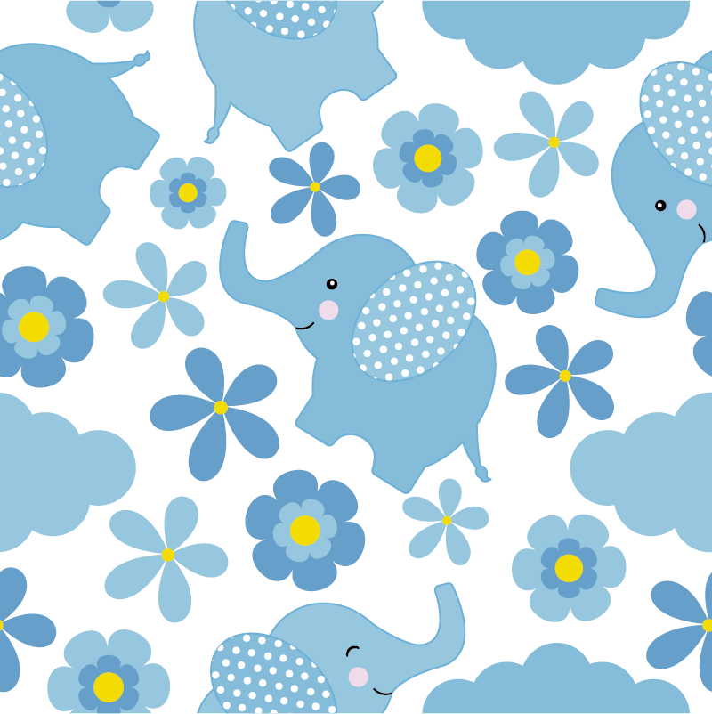 Tapis vinyle animal éléphants bleus bébé - TenStickers