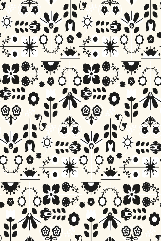 Tapis vinyle animal motif folklorique noir et blanc - TenStickers