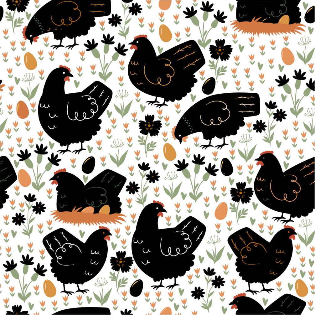 Tapis vinyle animal poules noires et blanches - TenStickers