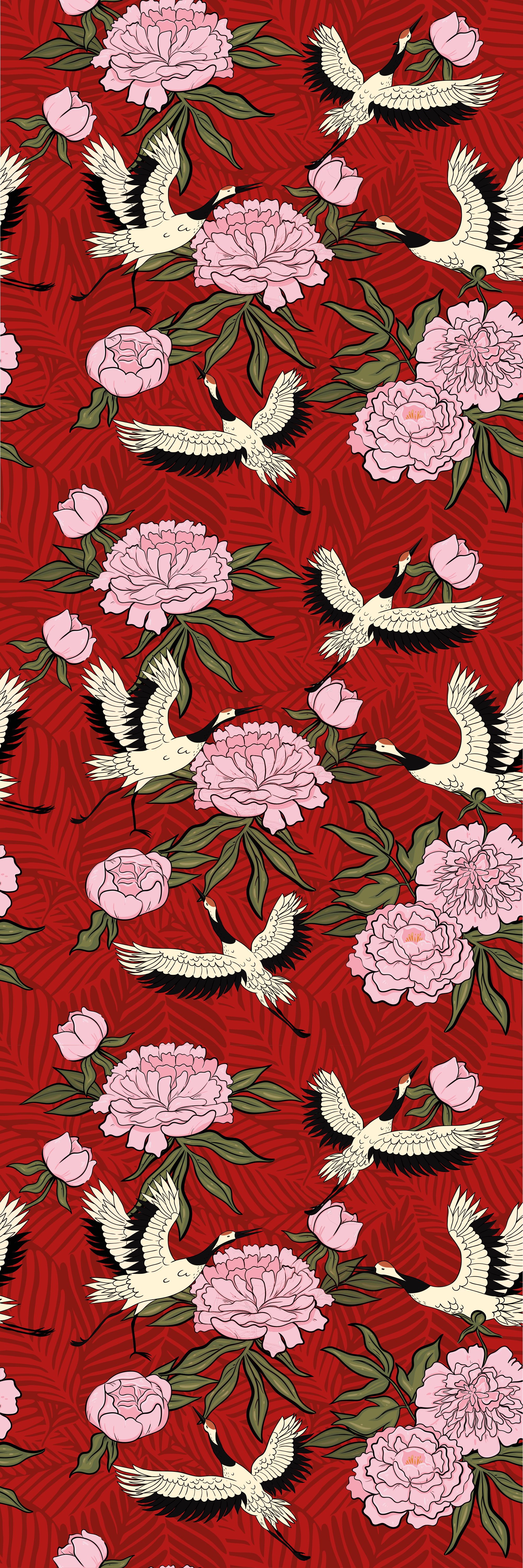 Tapis vinyle animal oiseaux blancs sur motif tropical rouge - TenStickers