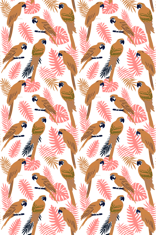 Tapis vinyle animal perroquets oranges et fleurs roses - TenStickers