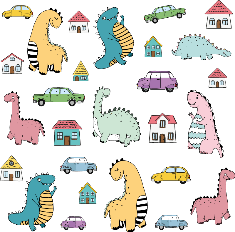 Tapis vinyle animal dinosaures nordiques en ville - TenStickers