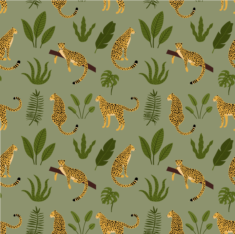 Tapis vinyle animal design léopard jungle florale - TenStickers