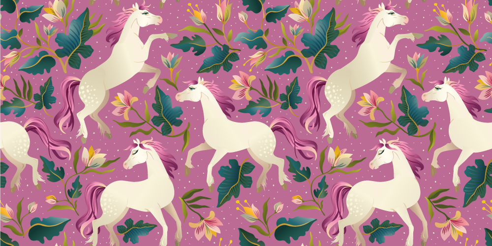 Tapis vinyle animal design cheval rose et floral - TenStickers