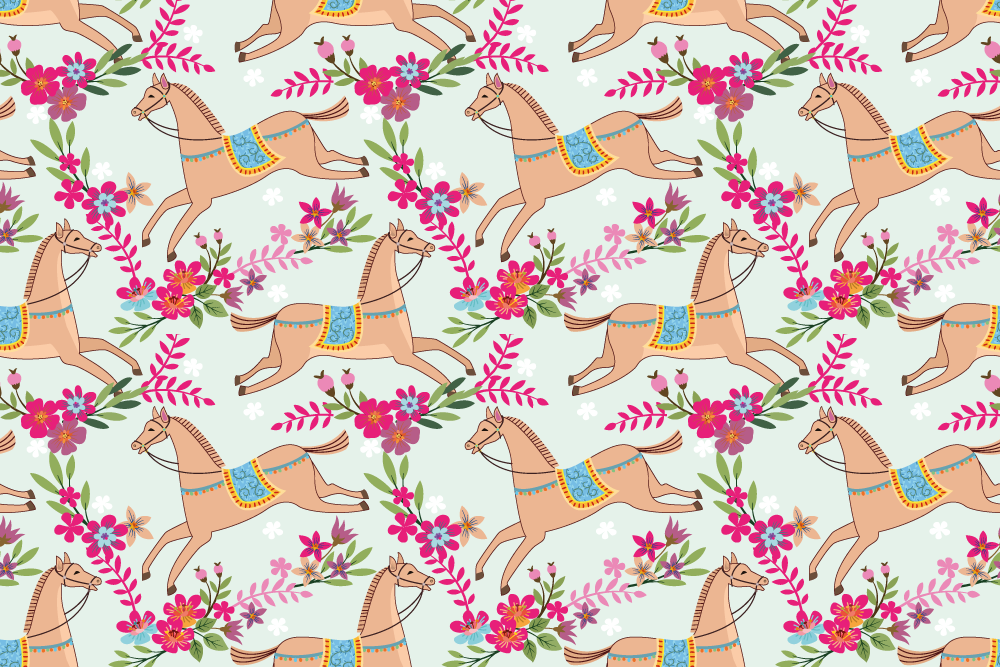 Tapis vinyle animal motif cheval fleurs roses - TenStickers