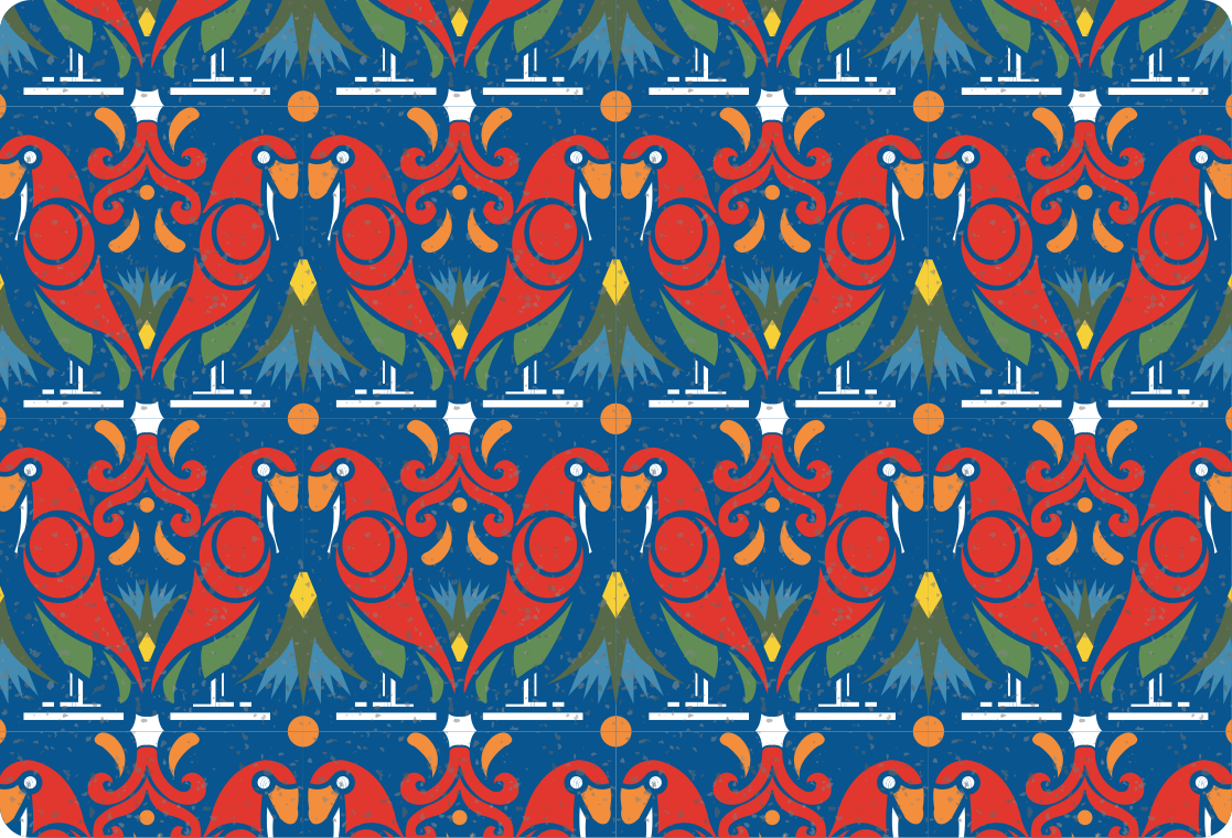 Tapis vinyle animal design floral sur fond bleu - TenStickers