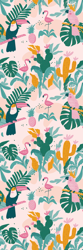 Tapis vinyle animal oiseaux verts sur fond rose - TenStickers