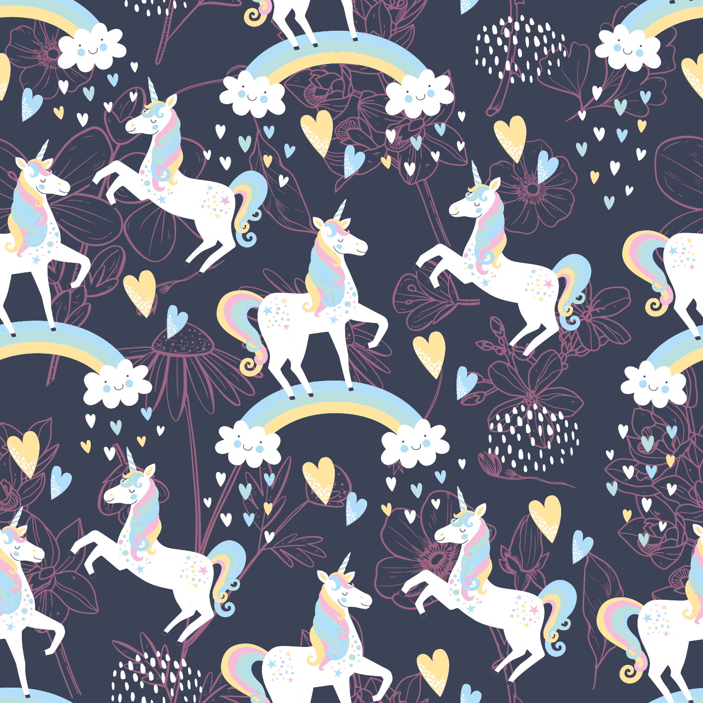 Tapis vinyle animal motifs floraux licornes roses - TenStickers