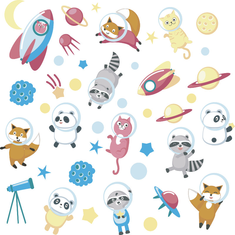 Tapis vinyle animal astronautes mignons - TenStickers