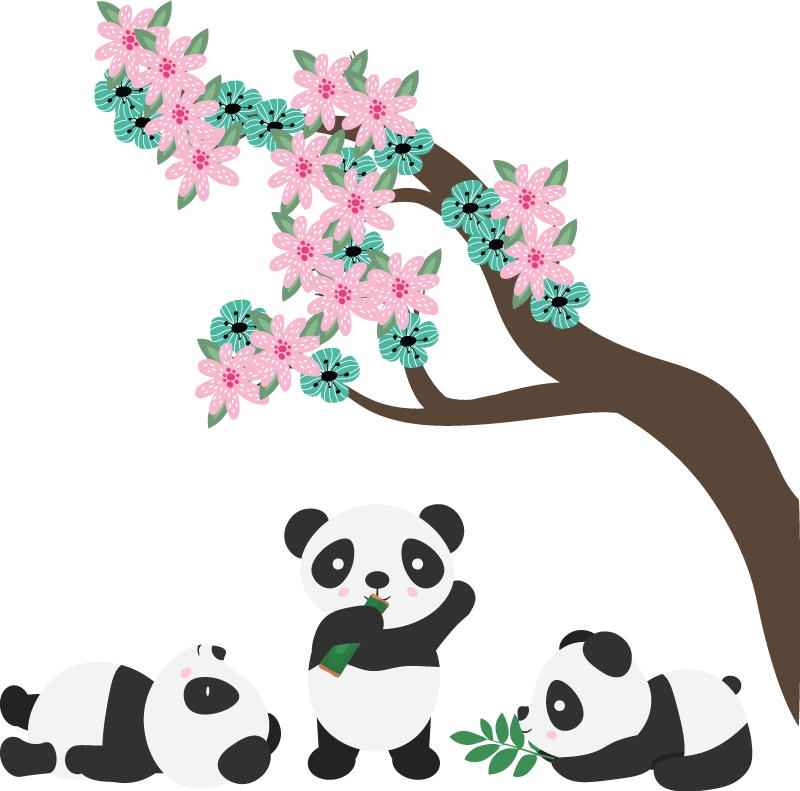 Tapis vinyle animal clan de pandas fantaisistes - TenStickers