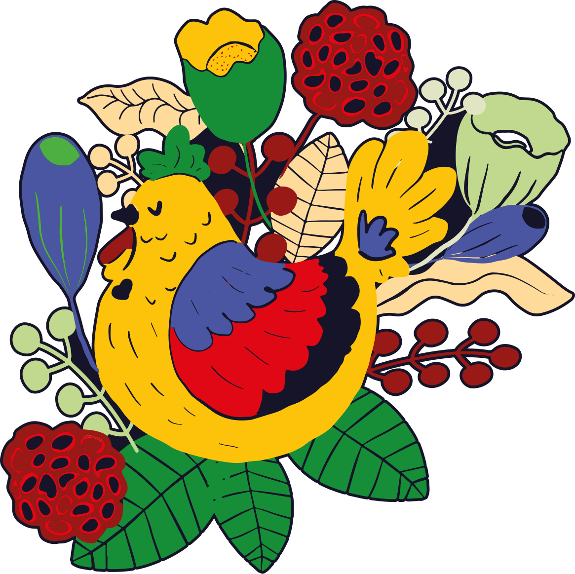 Tapis vinyle animal oiseaux colorés et floraux - TenStickers