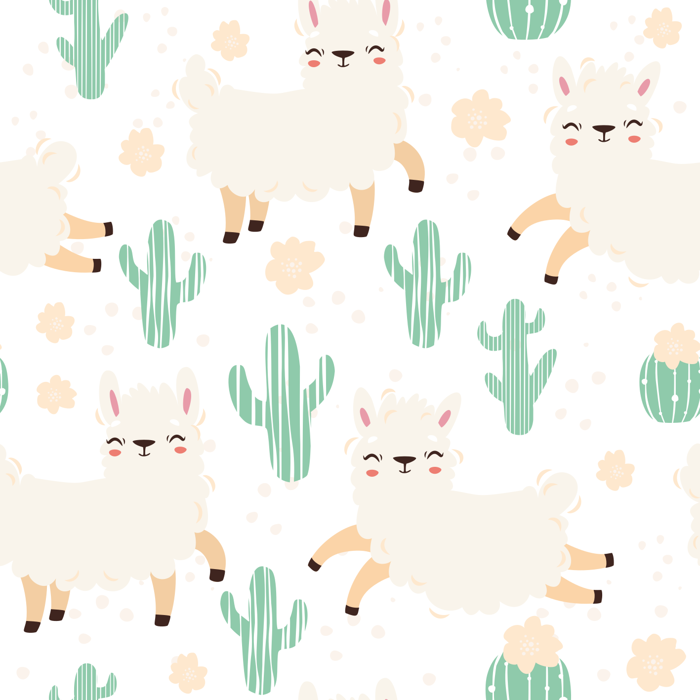Tapis vinyle animal lamas mignons et cactus - TenStickers