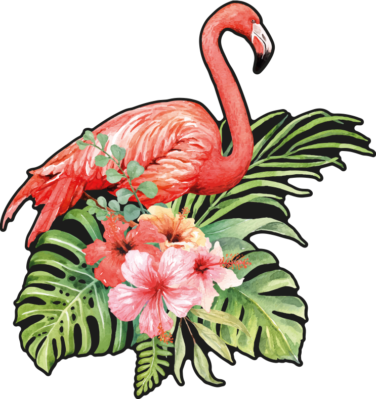 Tapis vinyle animal flamant rose avec fleurs - TenStickers