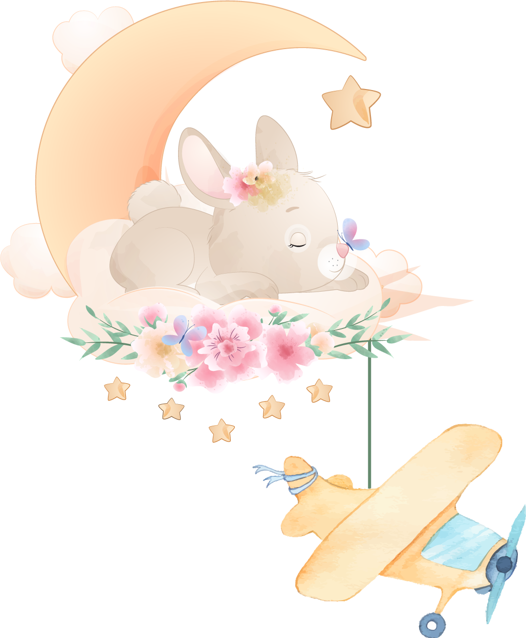 Tapis vinyle animal lapin dormant sur la lune avec jouet - TenStickers
