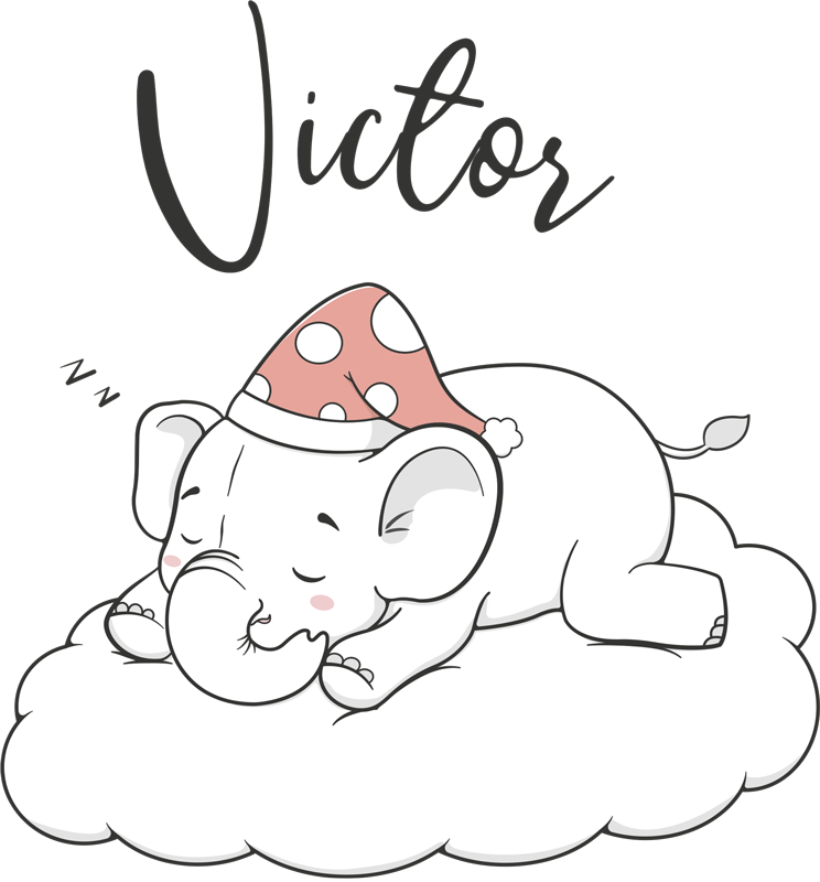 Tapis vinyle animal éléphant dans les nuages avec nom - TenStickers