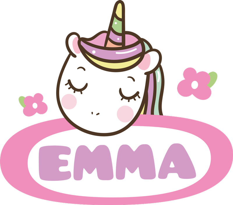 Tapis vinyle animal étiquette prénom colorée licorne - TenStickers