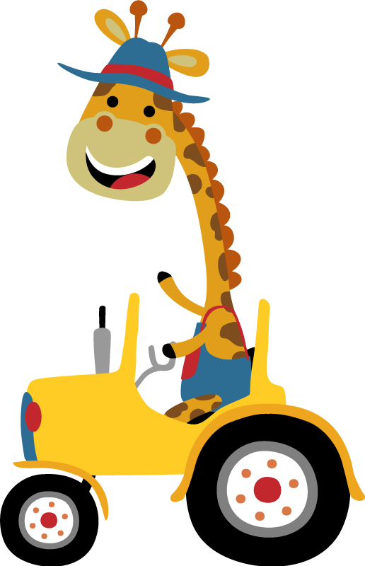 Tapis vinyle animal girafe joyeuse tracteur - TenStickers