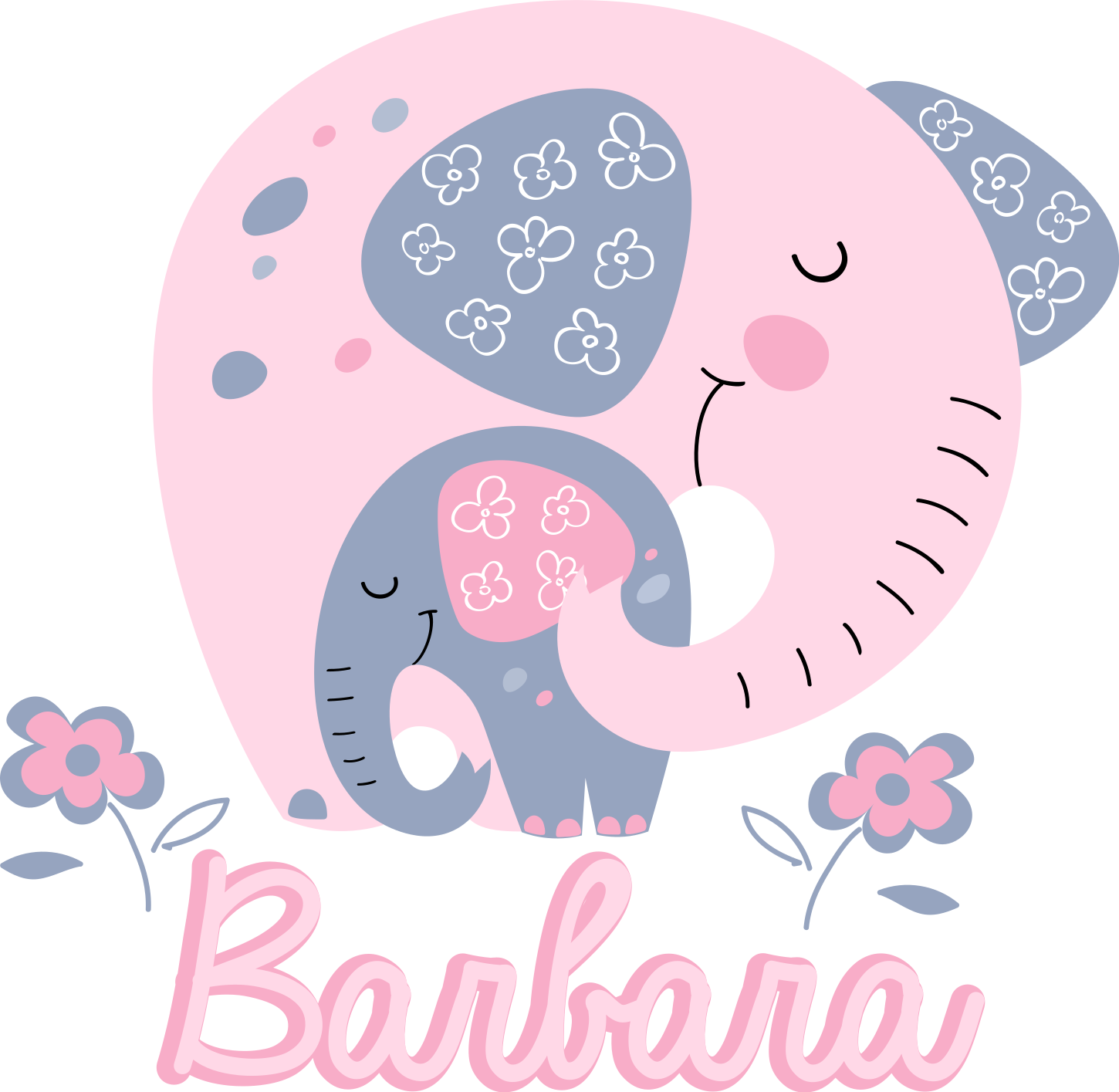 Tapis vinyle animal éléphants avec cœurs et nom - TenStickers