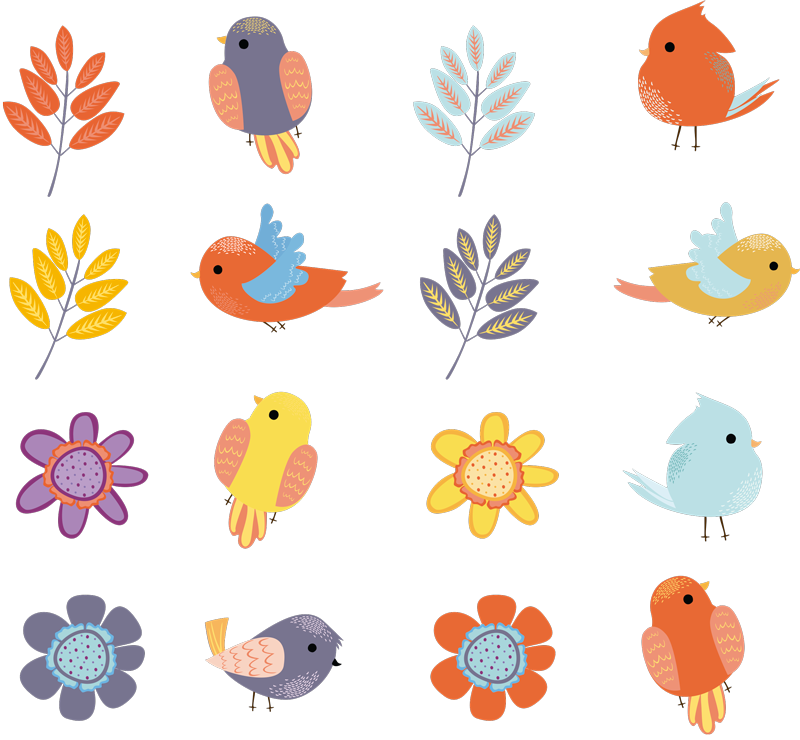 Tapis vinyle plantes ensemble d'oiseaux printaniers - TenStickers