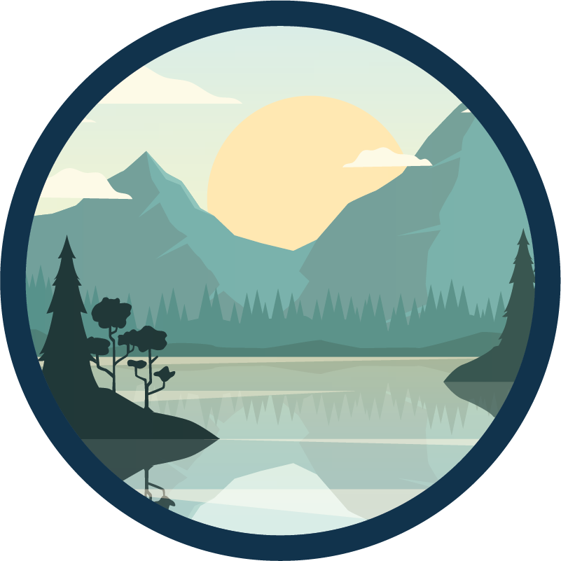 Tapis vinyle plantes silhouette montagne avec lac - TenStickers