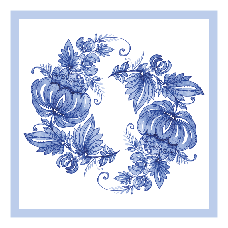 Tapis vinyle plantes design floral bleu - TenStickers