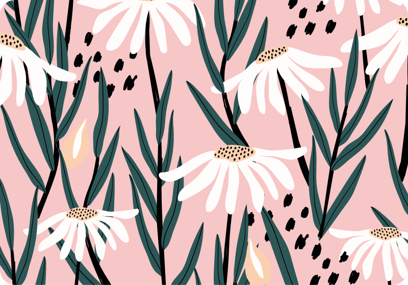 Tapis vinyle plantes fleurs marguerites fond rose - TenStickers