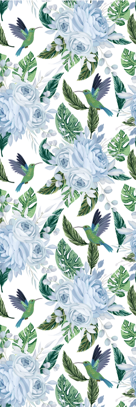 Tapis vinyle plantes fleurs de jardin bleues avec oiseaux - TenStickers