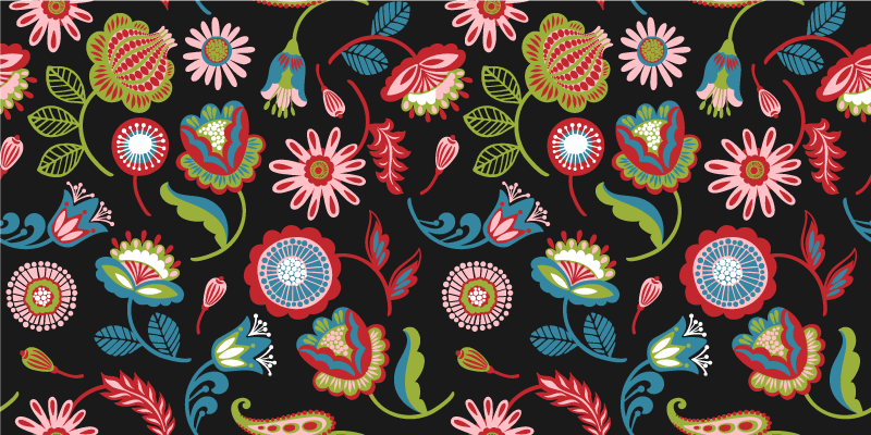 Tapis vinyle plantes motif folklorique coloré - TenStickers