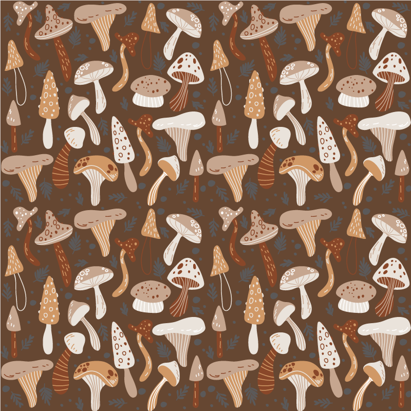 Tapis vinyle plantes champignons forestiers sur fond marron - TenStickers