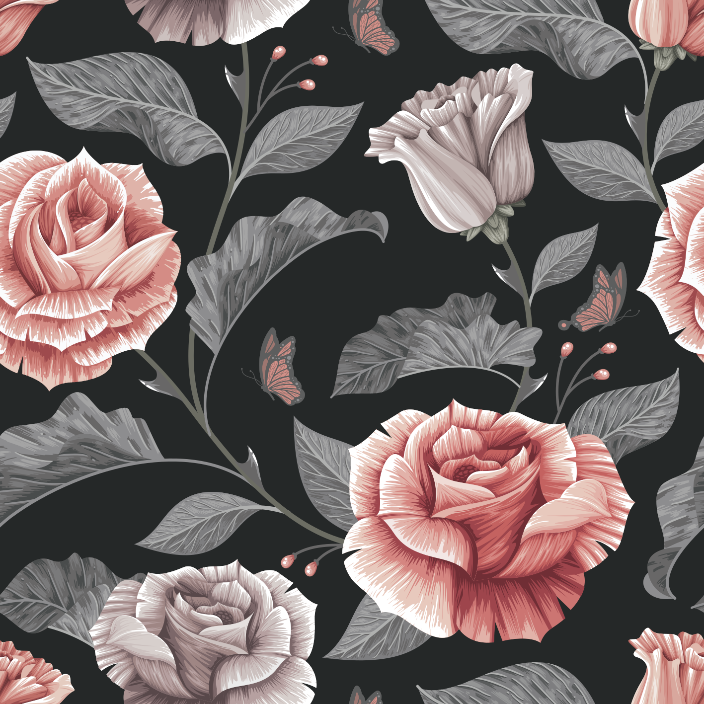 Tapis vinyle plantes motif roses - TenStickers