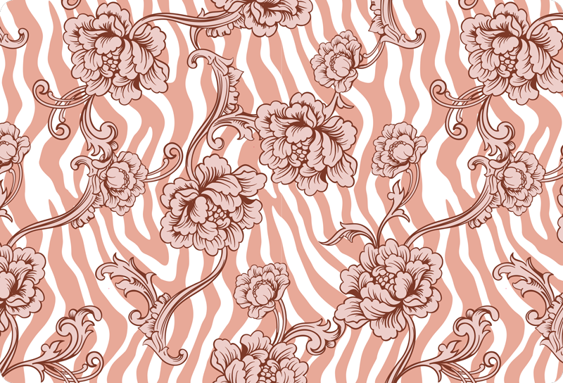 Tapis vinyle plantes imprimé zèbre et fleurs corail - TenStickers