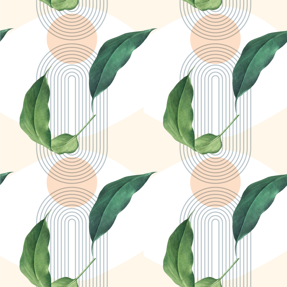 Tapis vinyle plantes feuille verte sur fond rose abstrait - TenStickers