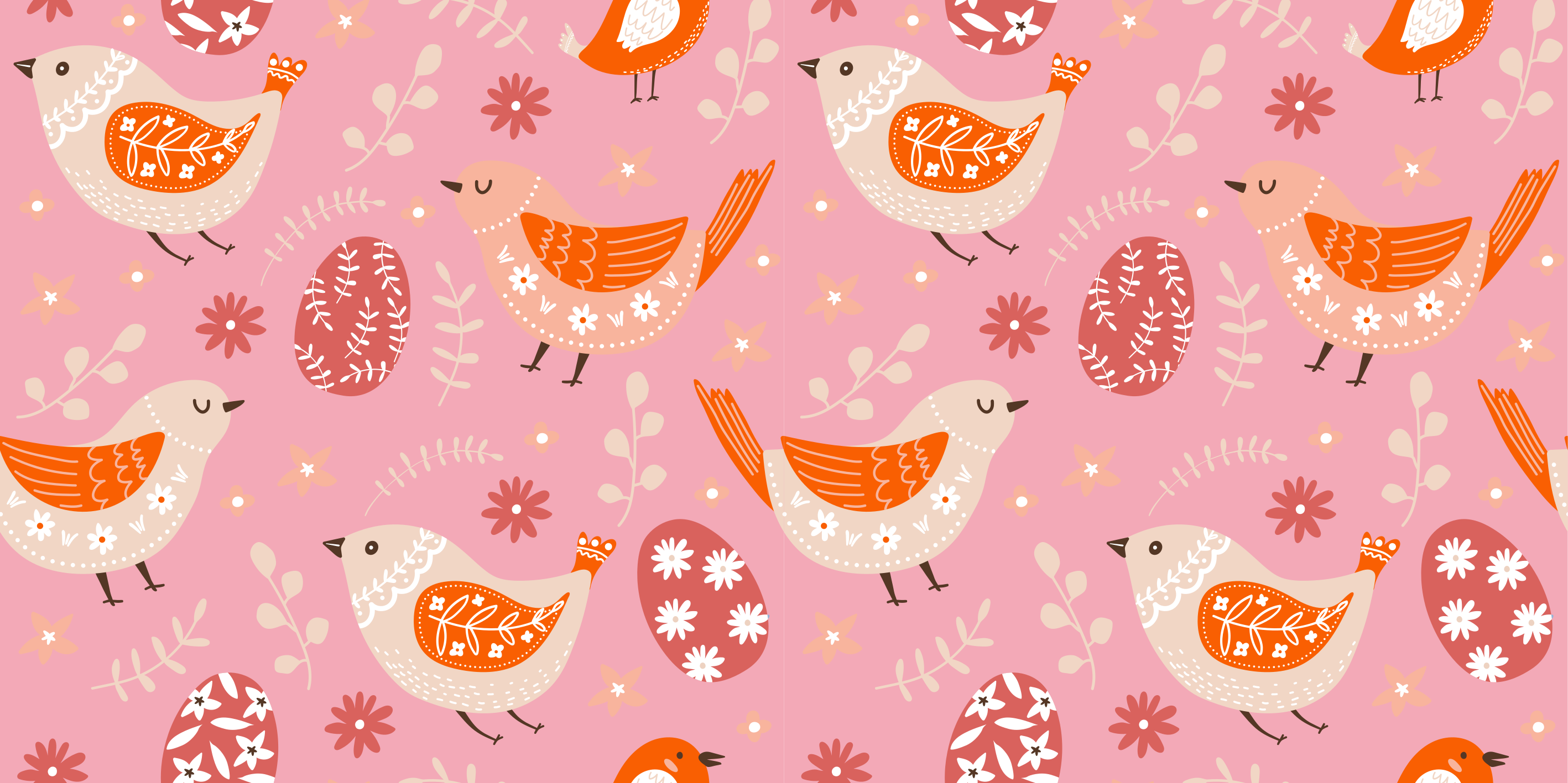Tapis vinyle plantes motif art populaire rose oiseaux - TenStickers