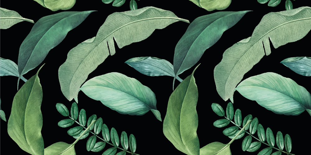 Tapis vinyle plantes feuilles de forêt gris foncé nuit - TenStickers