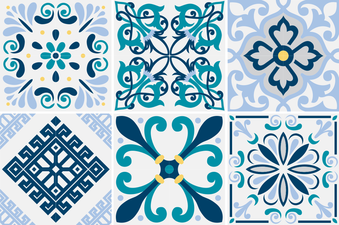 Tapis vinyle cuisine carreaux fleurs bleues - TenStickers