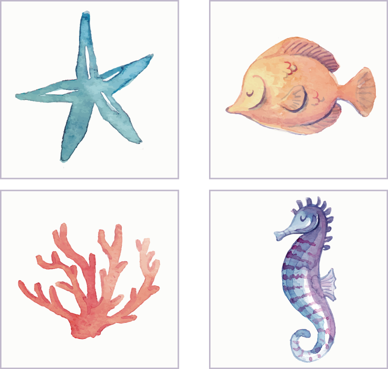 Tapis vinyle salle de bain animaux marins - TenStickers