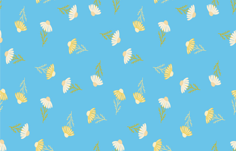 Tapis vinyle plantes motif marguerites fond bleu - TenStickers