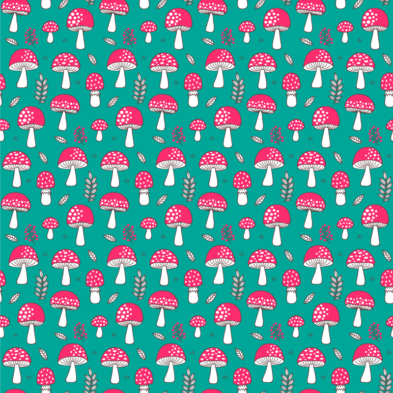 Tapis vinyle plantes champignons classiques sur fond turquoise - TenStickers