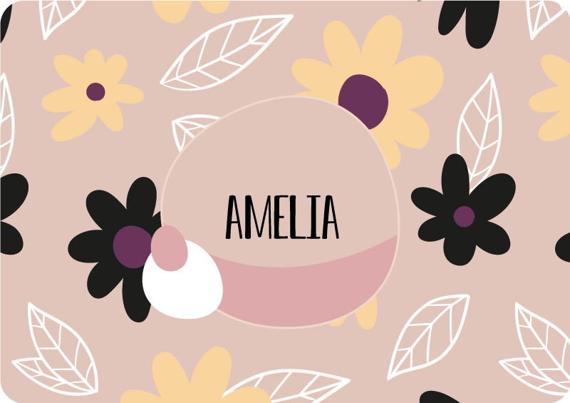 Tapis vinyle plantes fleurs modernes colorées sur fond beige - TenStickers